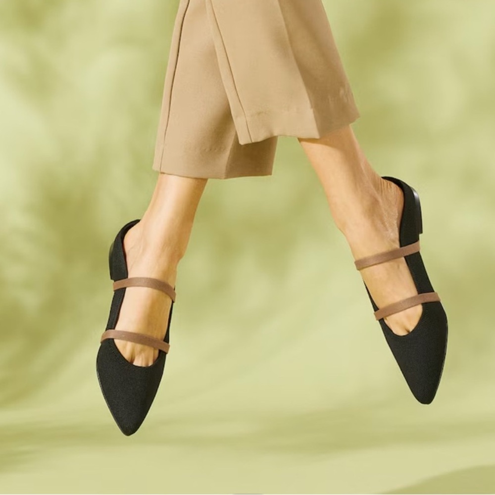VIVAIA Black Flats with Tan Straps